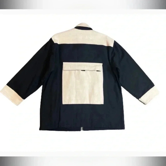 VENUS IMPORTS JACKET OVERSIZED BLACK & TAN POCKETS  LONG SLEEVE SIZE MEDIUM - Picture 6 of 16